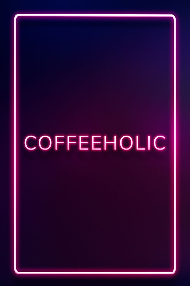 Purple neon coffeeholic text framed