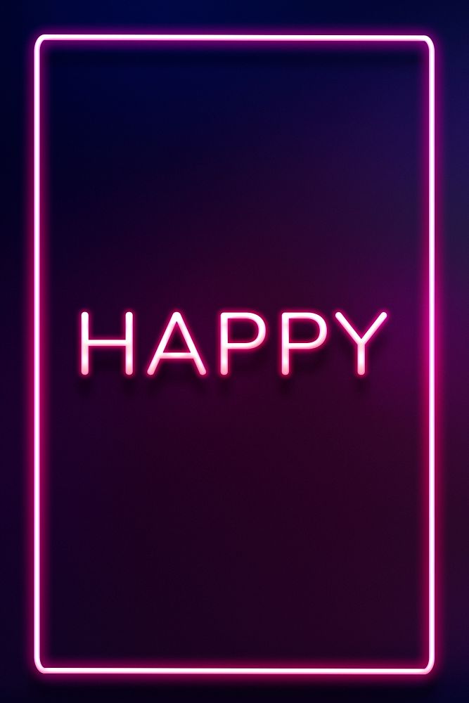 Glowing happy frame neon typography
