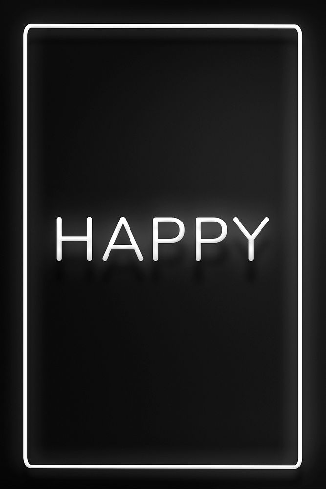 Frame with happy neon typography lettering