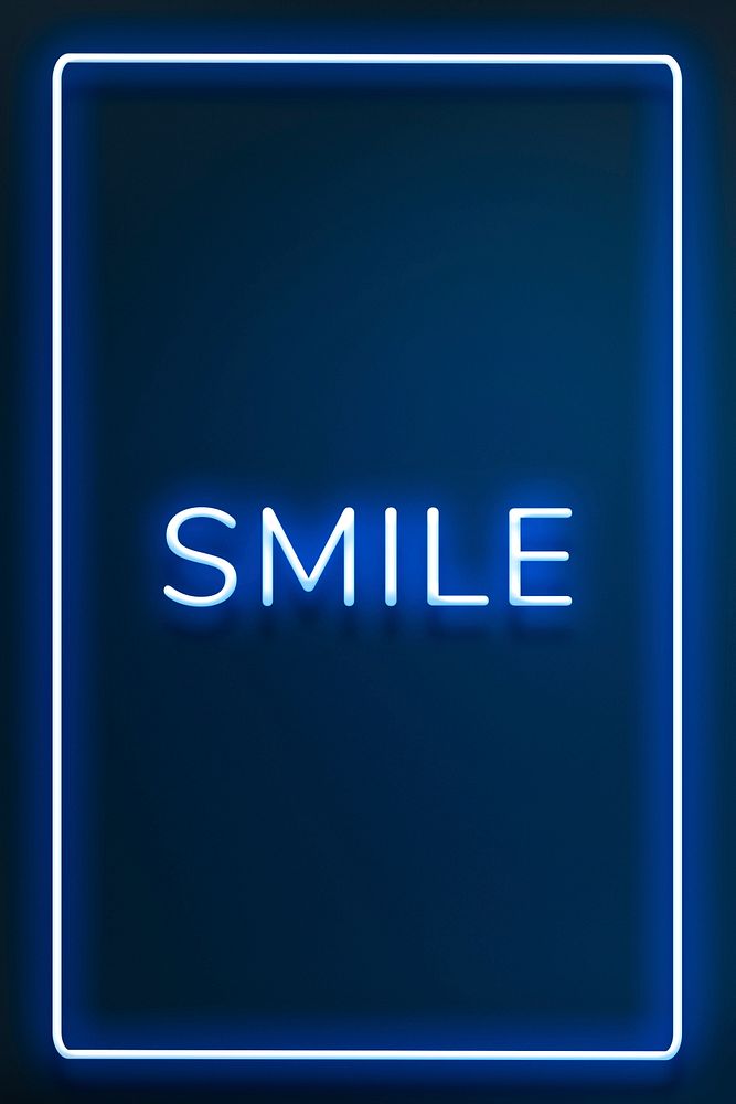 Retro smile blue frame neon border text