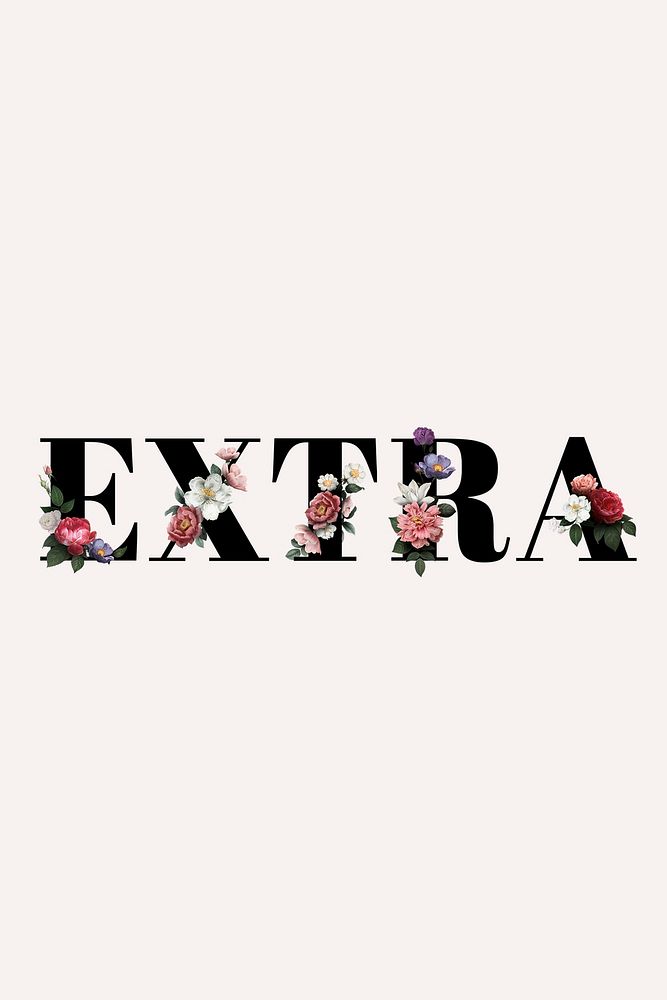 Floral extra word typography on a beige banner