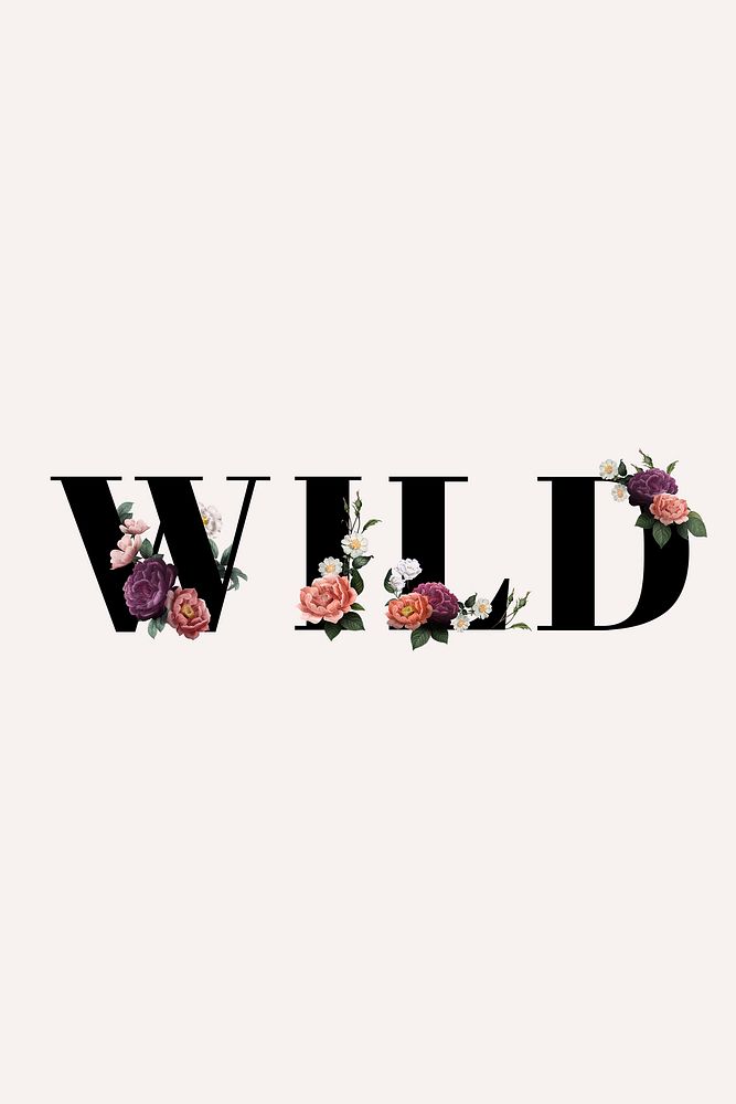 Floral wild word typography on a beige banner