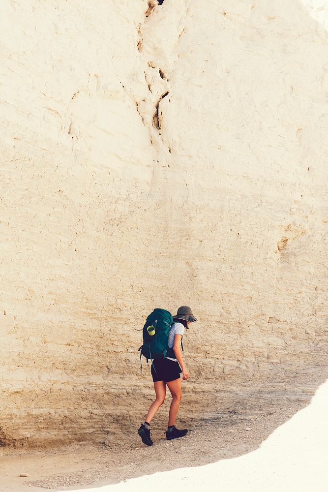 Woman hiking at the monument rocks in Kansas