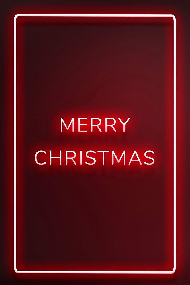 Merry Christmas neon word typography on a red background