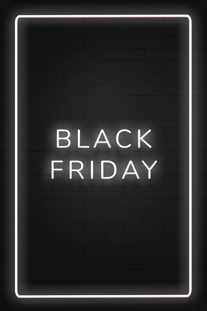 Black friday neon white text in frame on black background design element