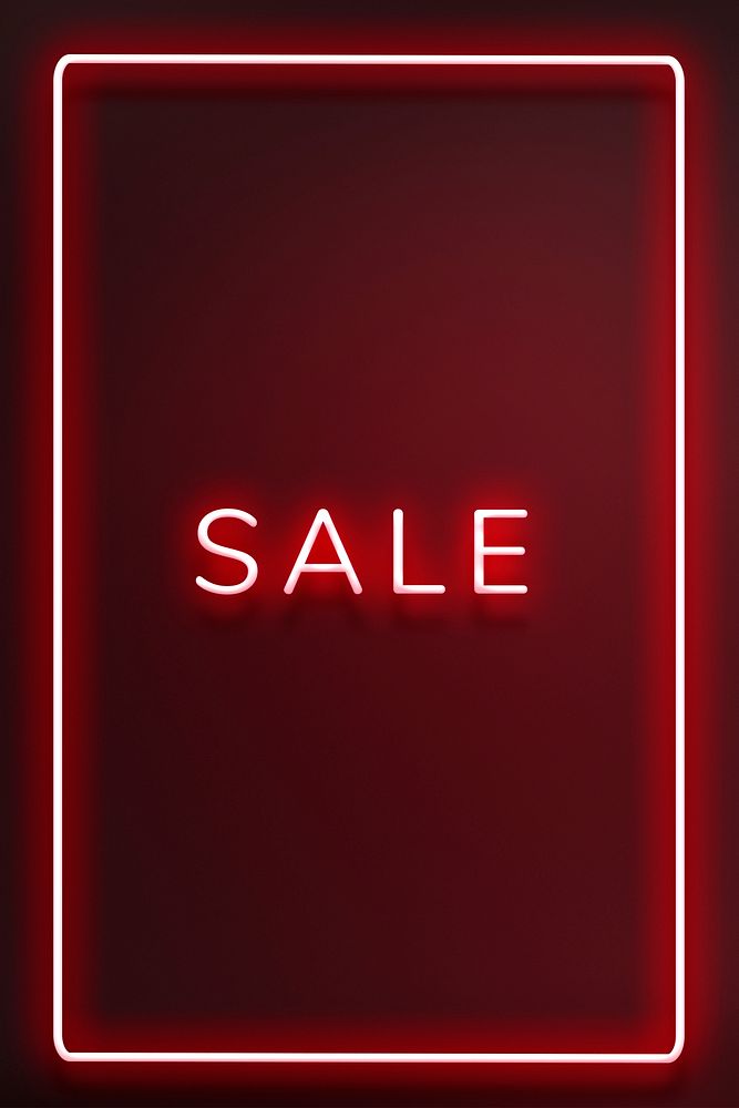 Sale neon red text in frame on maroon background design element