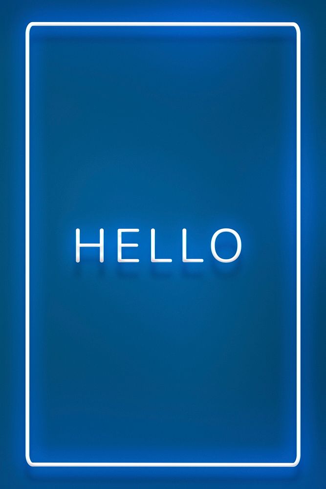 Glowing neon HELLO typography on a blue background