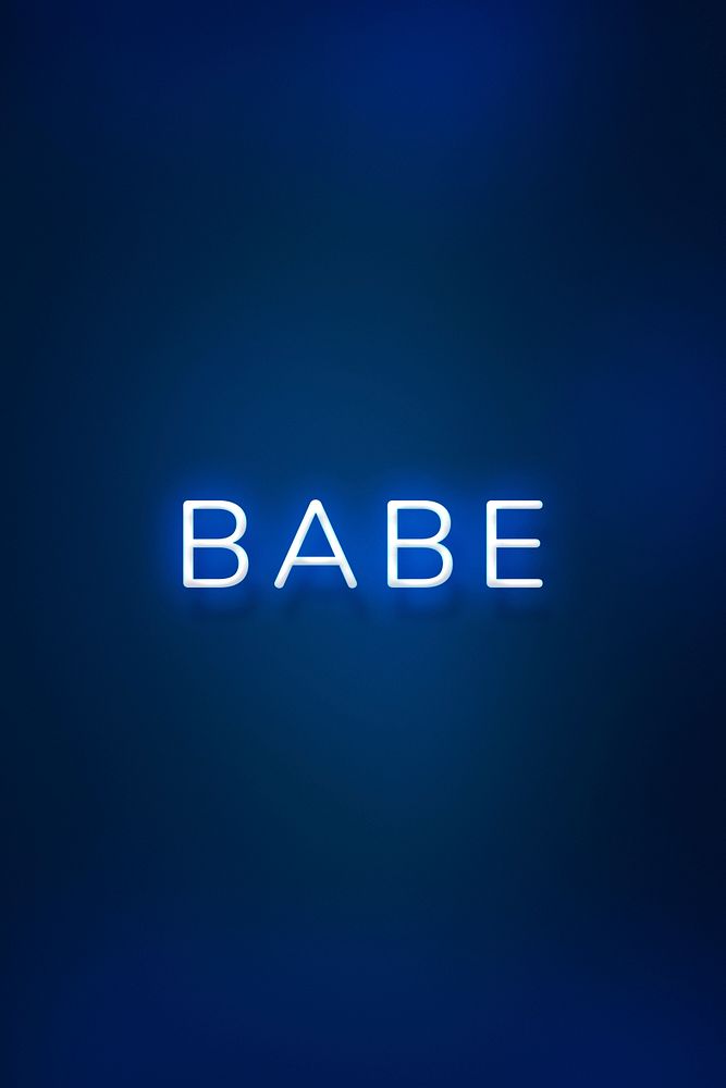 Glowing neon BABE typography on a blue background