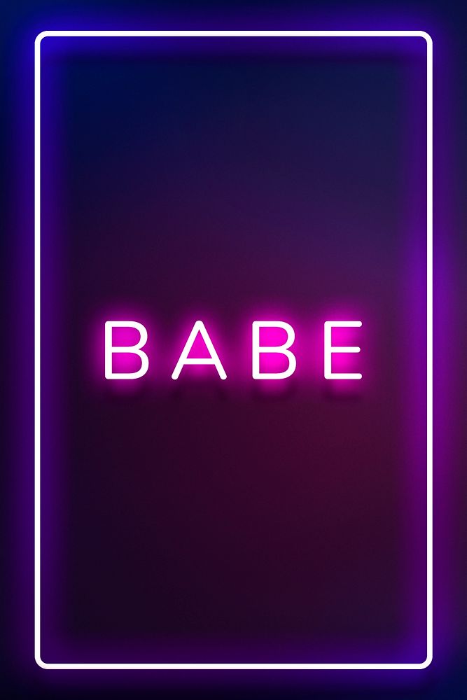 Glowing neon BABE typography on a dark purple background