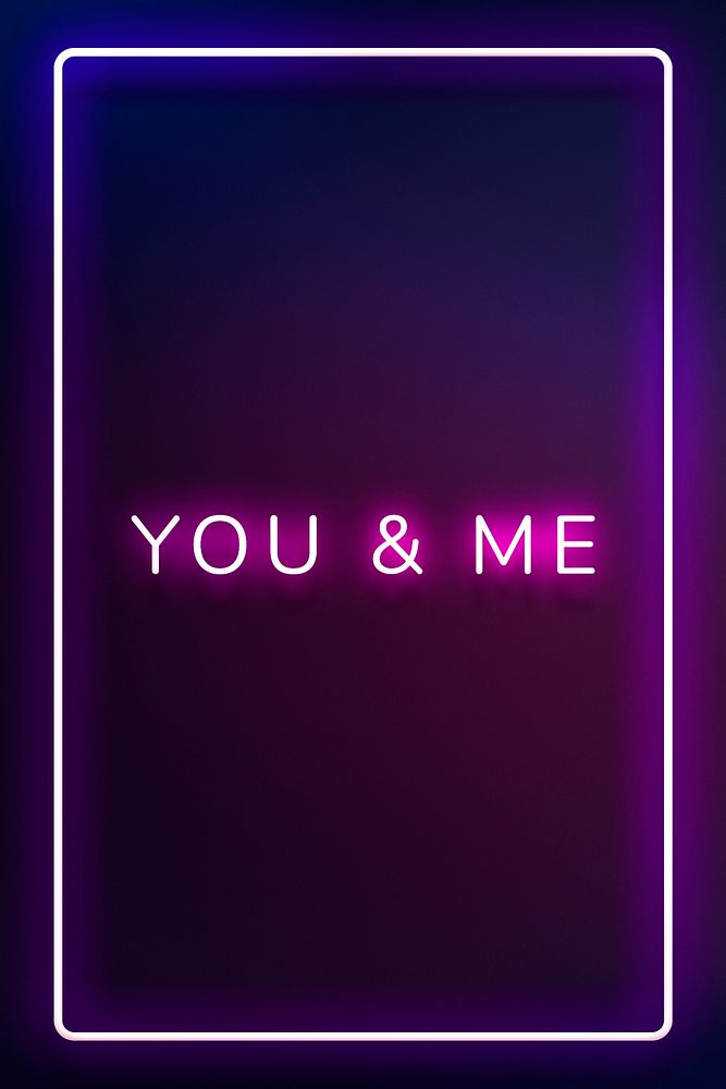 Glowing You&Me neon typography on a purple background