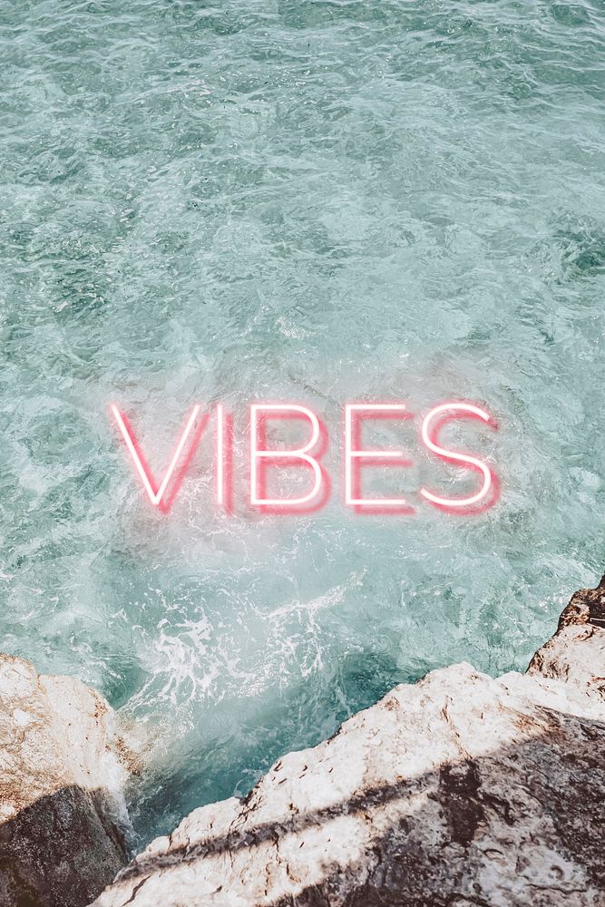 Vibes pink neon word vector typography