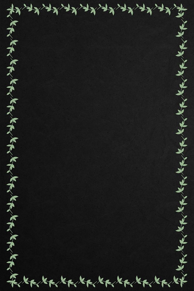 Rectangle green leafy frame element on a black background
