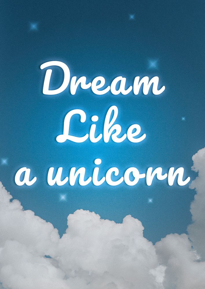 Dream like a unicorn psd neon text typography