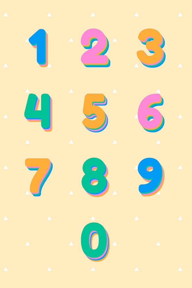 Colorful number collection 3d font
