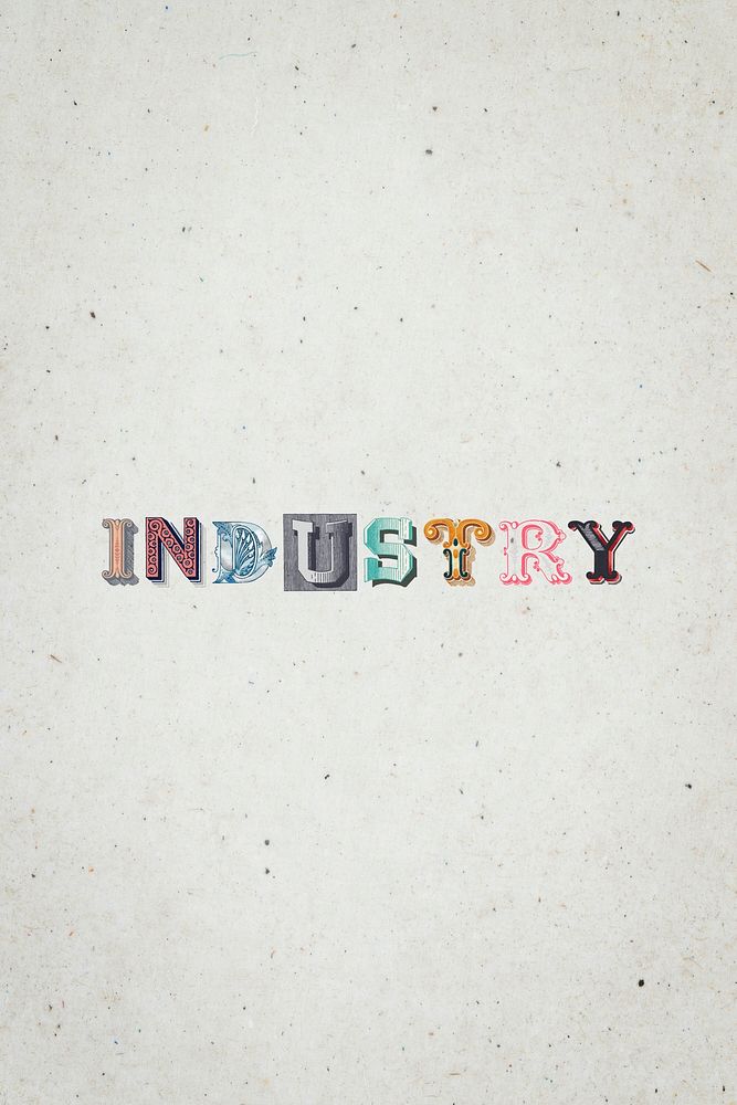 Industry word vintage victorian typography lettering