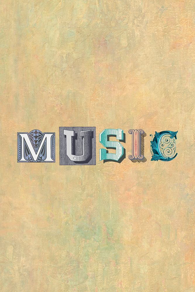 Music word antique victorian font typography 