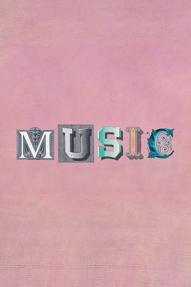 Music word vintage victorian typography lettering