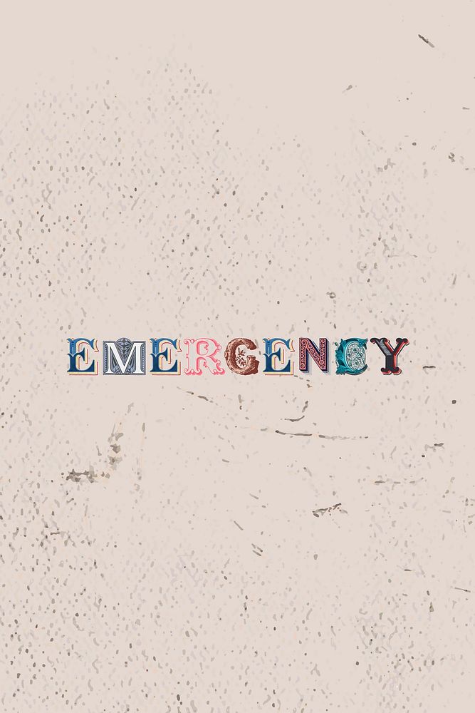 Emergency word vintage victorian typography lettering