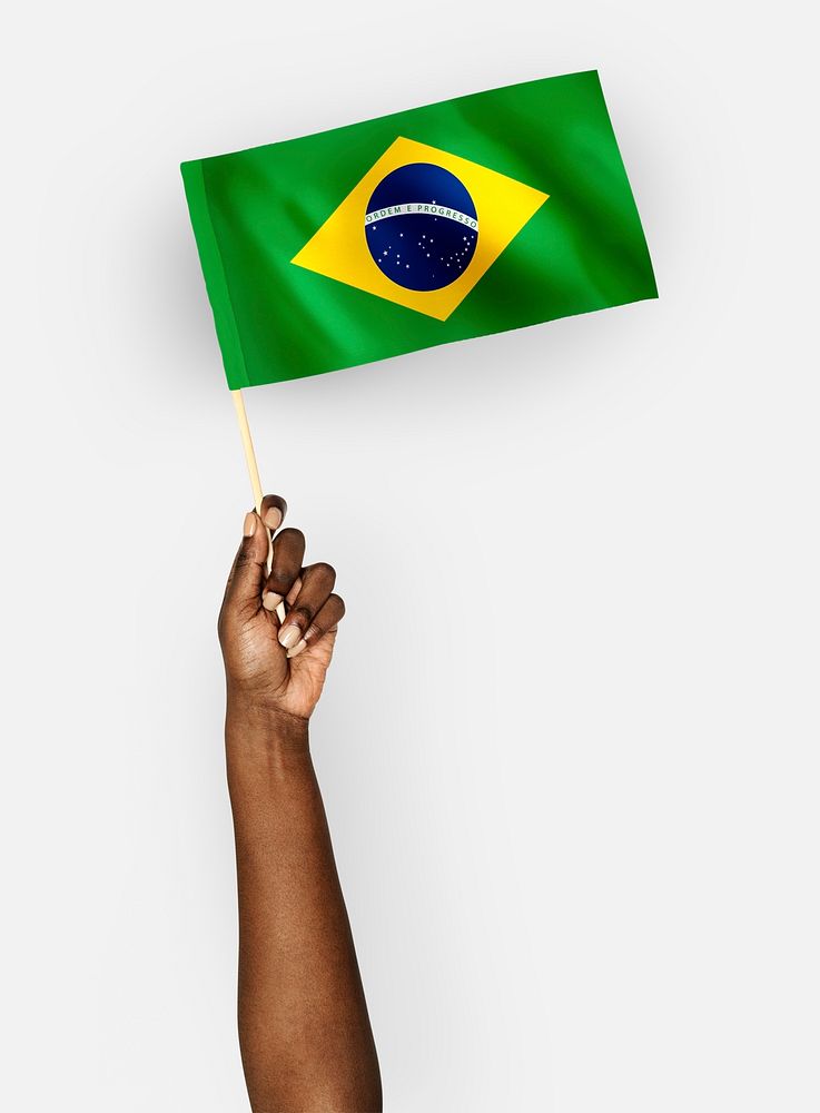 Person waving the flag of Federative Republic of Brazil