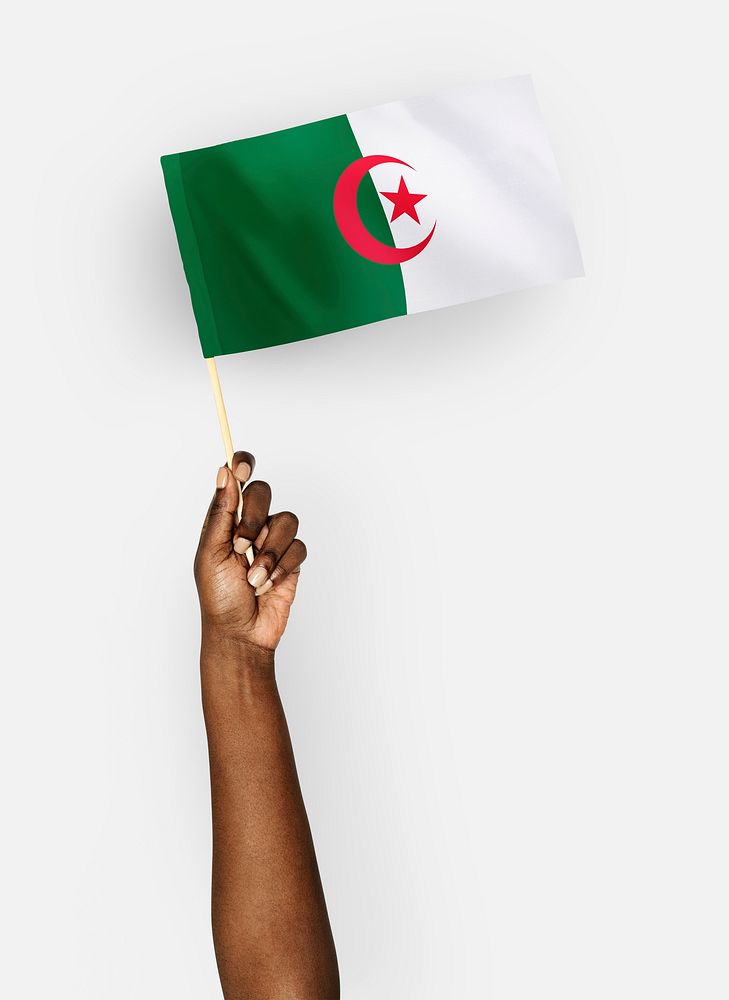 Person waving the flag of People's Democratic Republic of Algeria