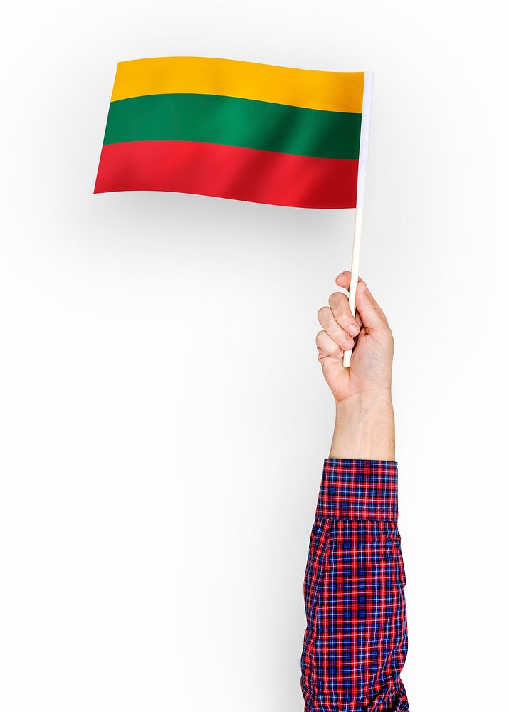 Person waving the flag of Republic of Lithuania