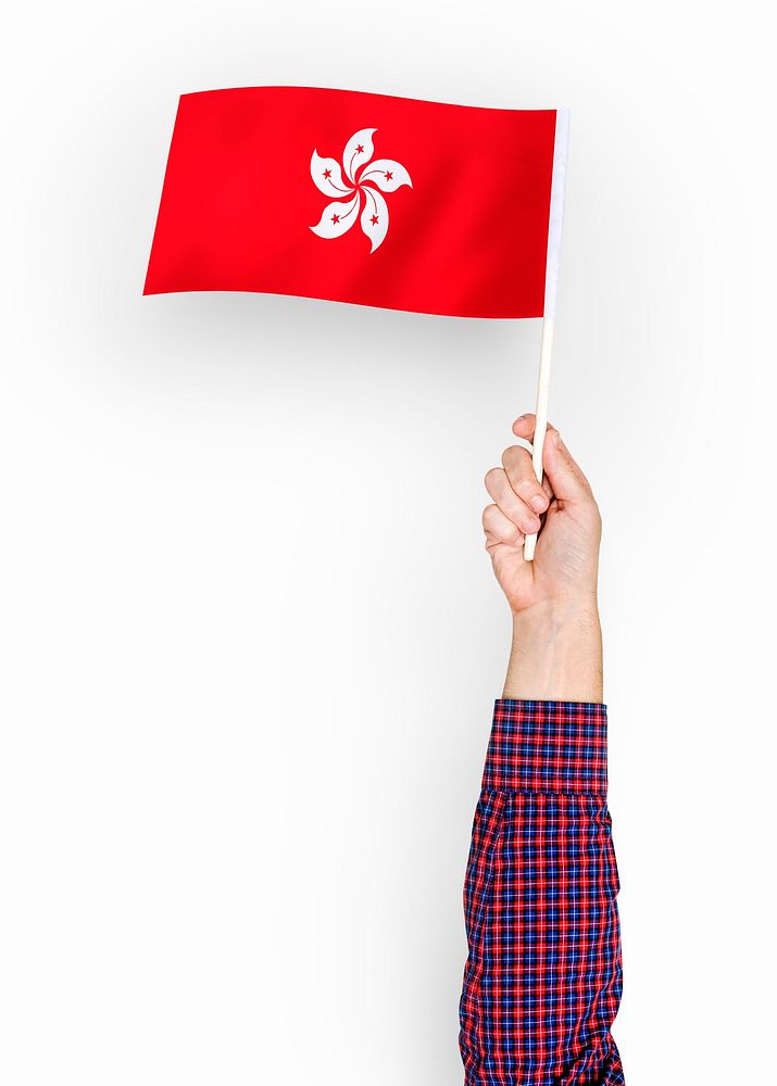 Person waving the flag of Hong Kong