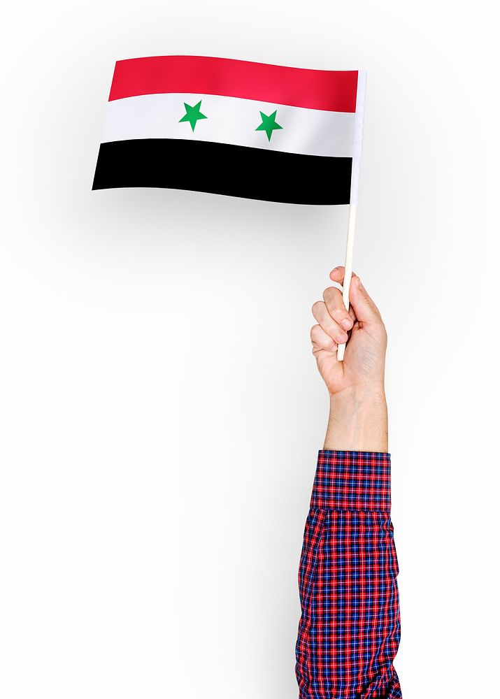 Person waving the flag of Syria