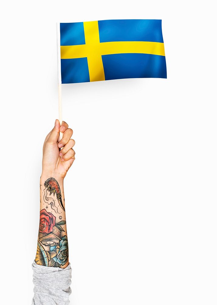 Person waving the flag of Kingdom of Sweden