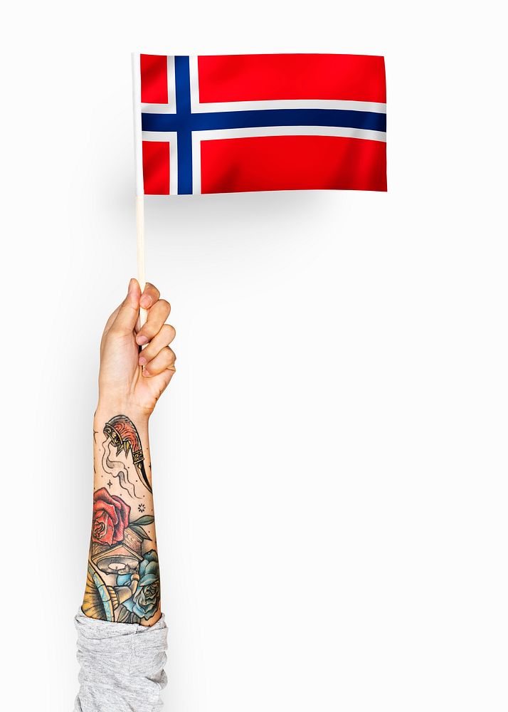 Person waving the flag of Kingdom of Norway