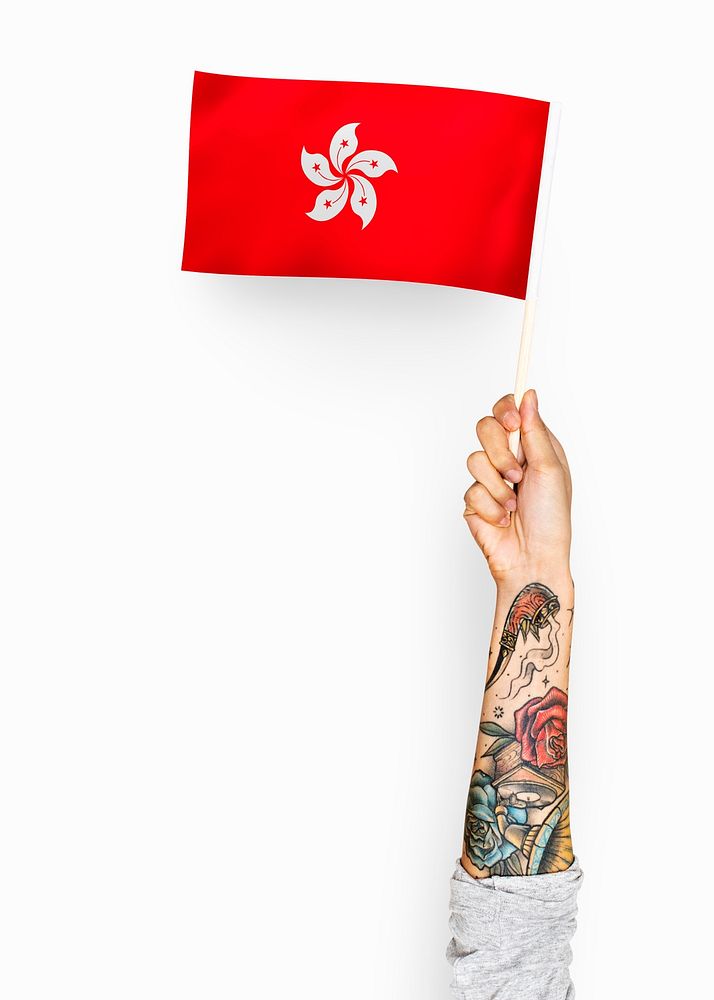 Person waving the flag of Hong Kong