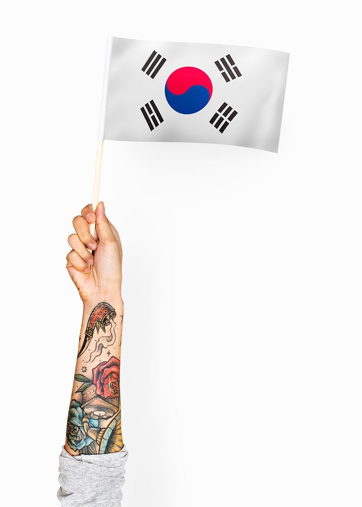 Person waving the flag of South Korea