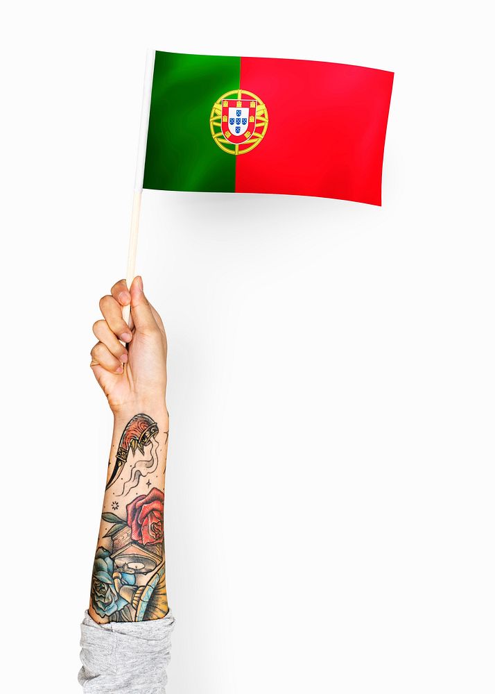 Person waving the flag of Portuguese Republic