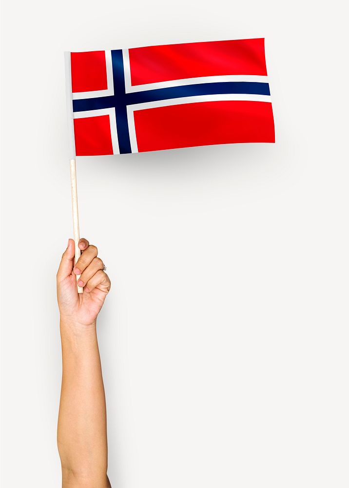 Person waving the flag of Kingdom of Norway