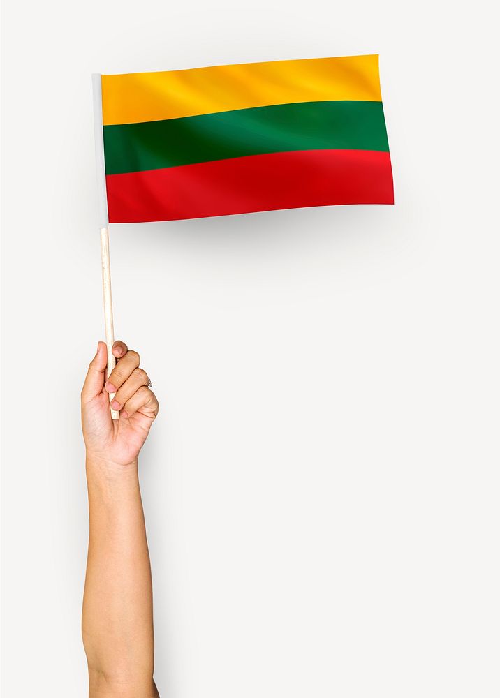 Person waving the flag of Republic of Lithuania