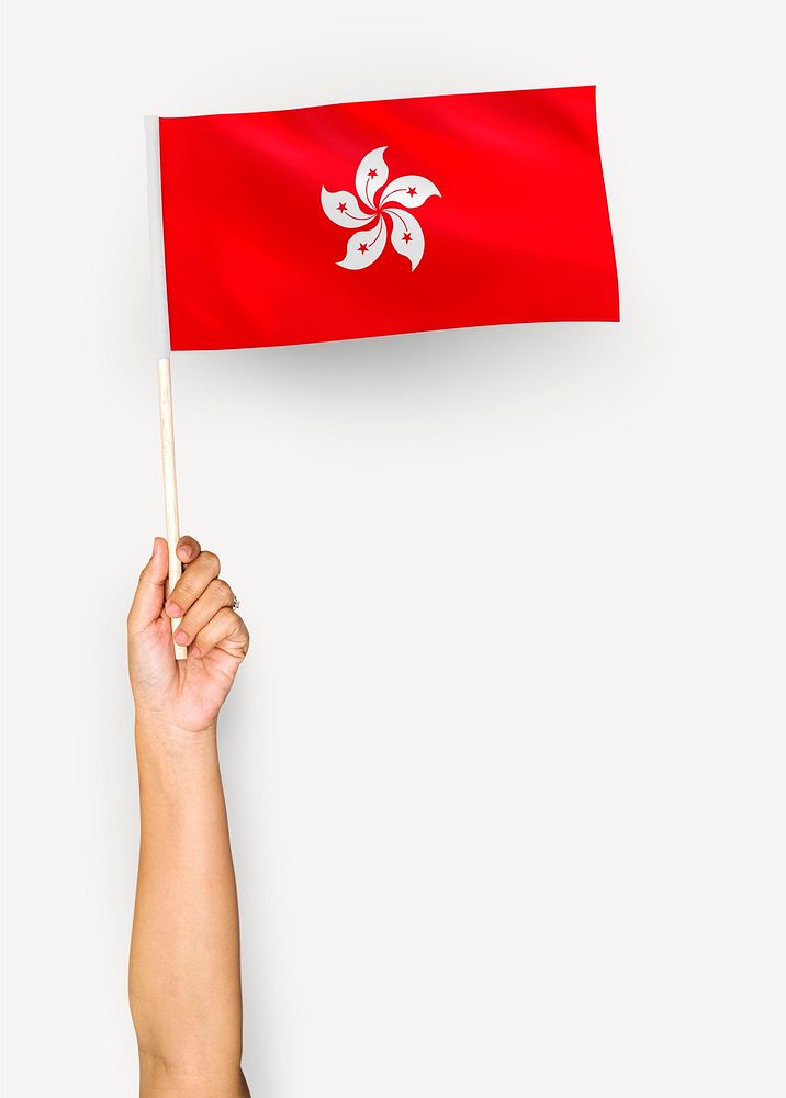 Person waving the flag of Hong Kong