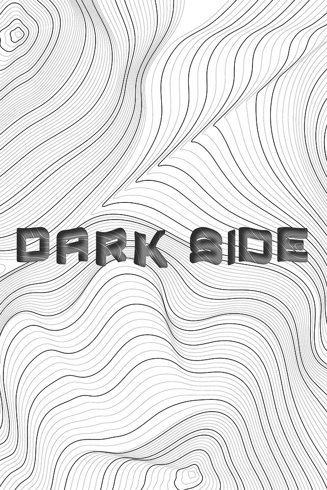 Dark gray dark side word typography on a white topographic background