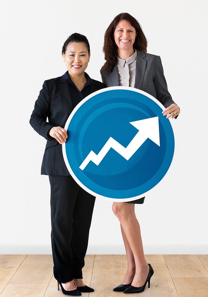 Businesswomen holding an increase icon