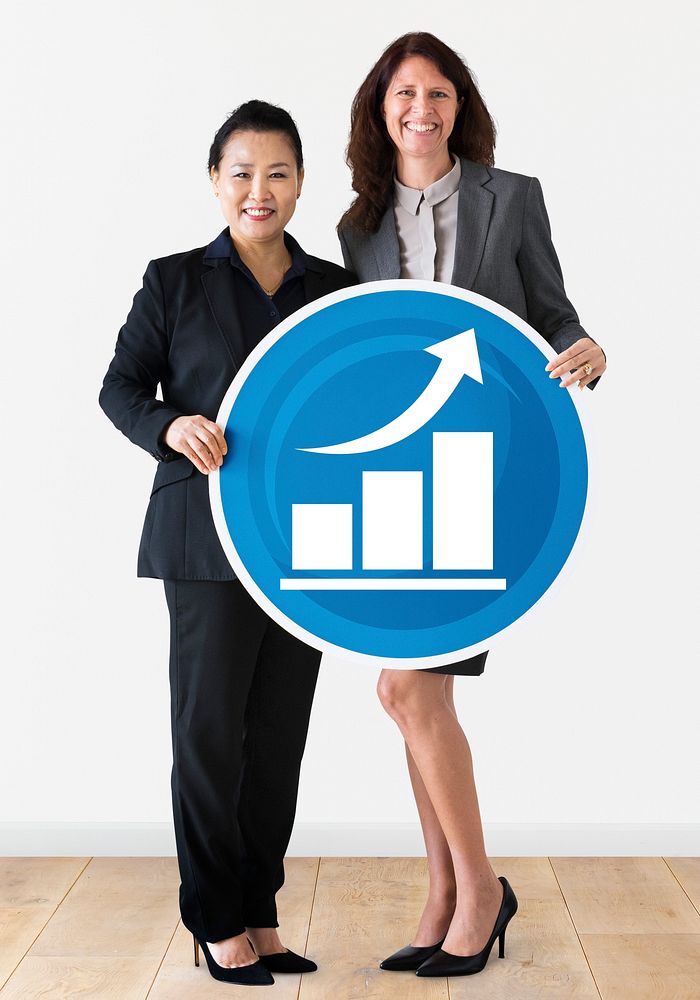 Businesswomen holding a graph icon