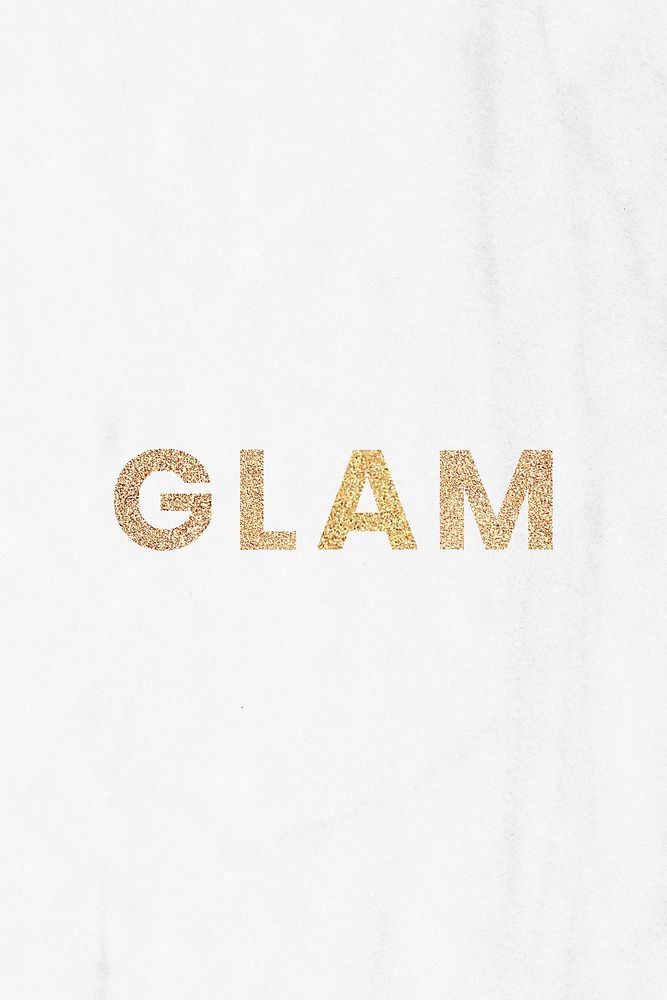 Glittery glam typography on a white background