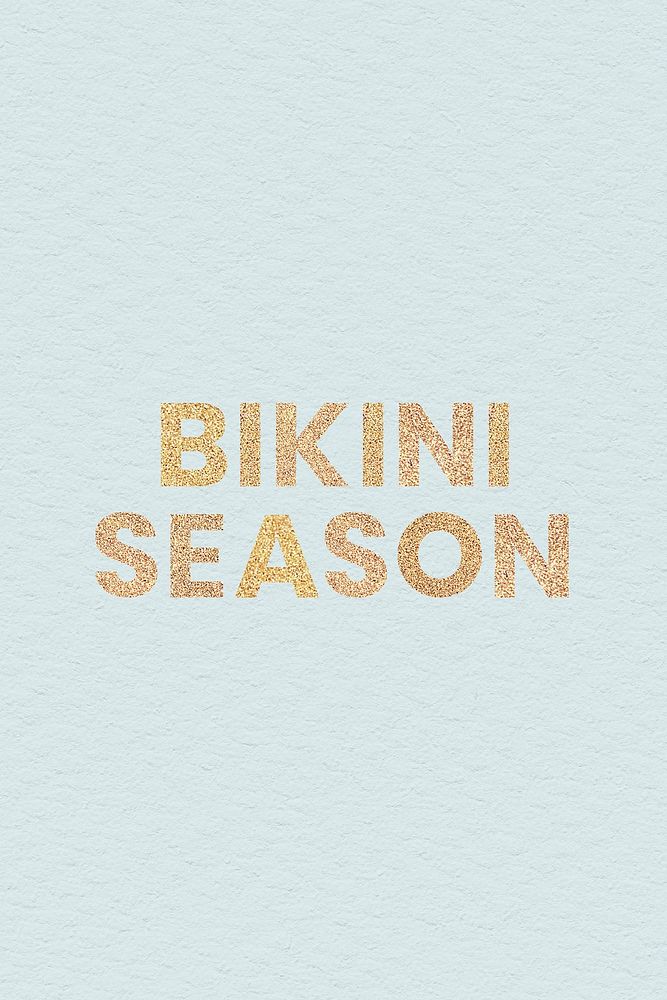 Glittery bikini season typography on blue background