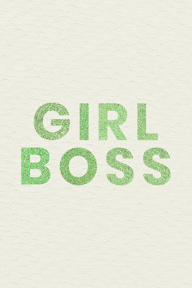Girl Boss shiny green word with beige background social banner