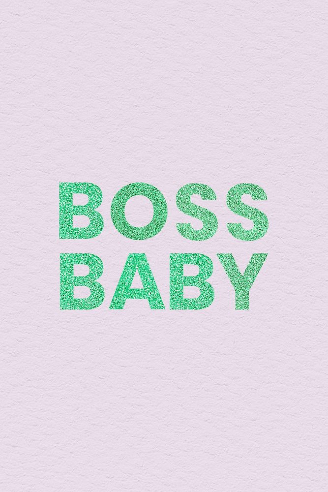 Boss Baby shimmery aqua green text typography