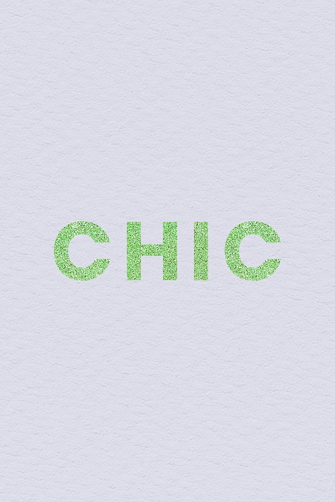 Chic green sparkly word typography purple background