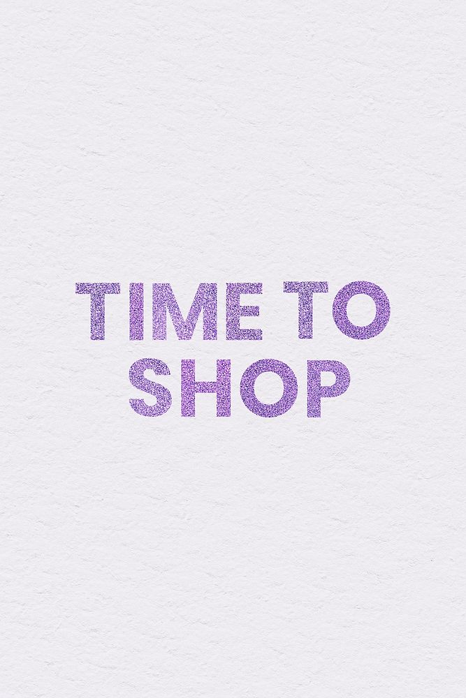 Time to Shop sparkly purple word typography social banner