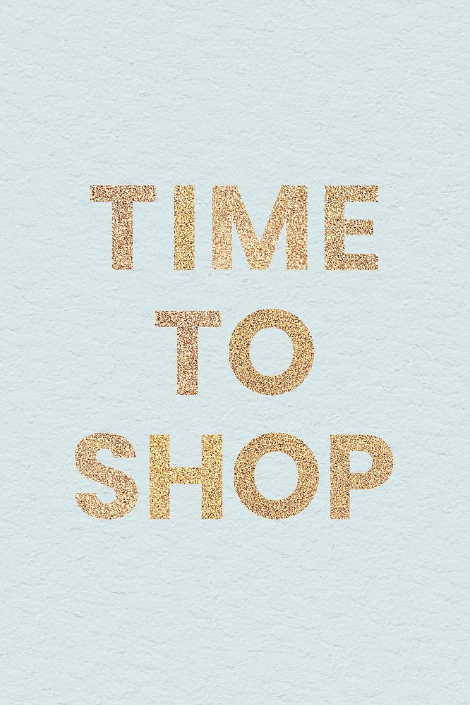 Glittery time to shop typography on a blue social template background