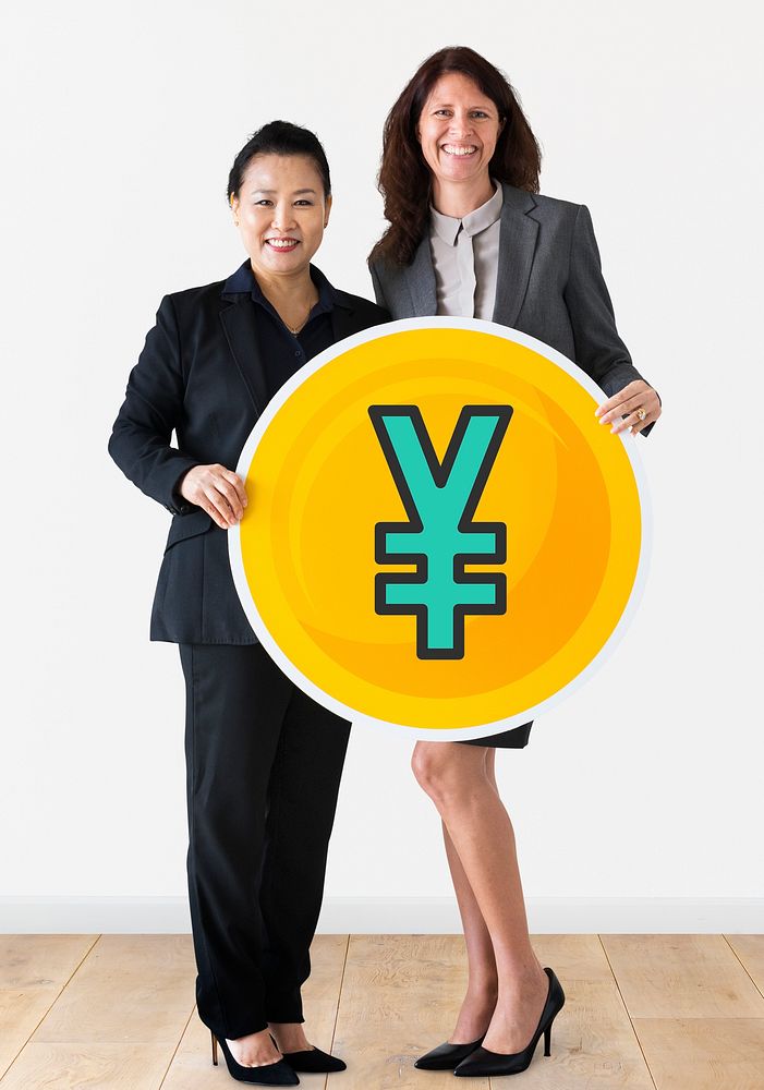 Businesswomen holding a yen icon
