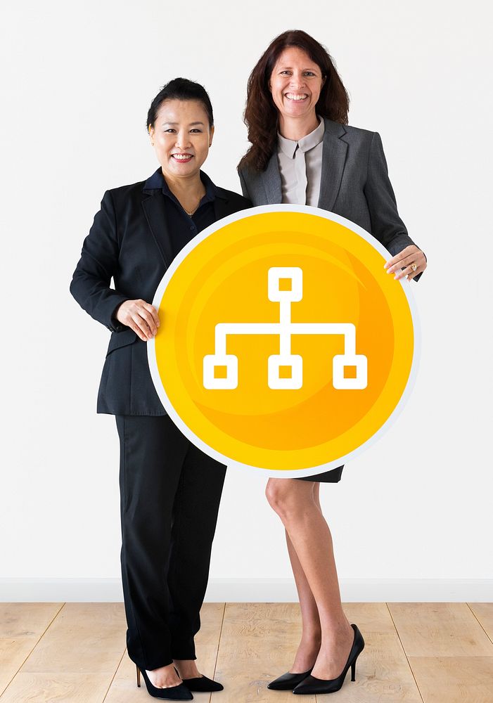 Businesswomen holding a organizational chart icon