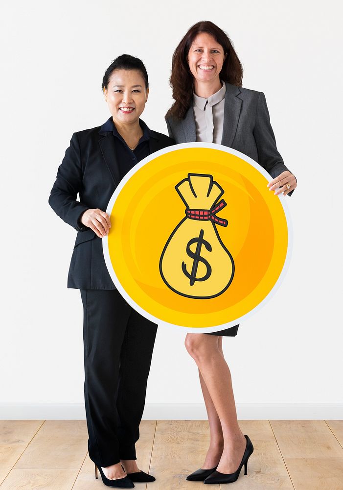 Businesswomen holding a dollar icon