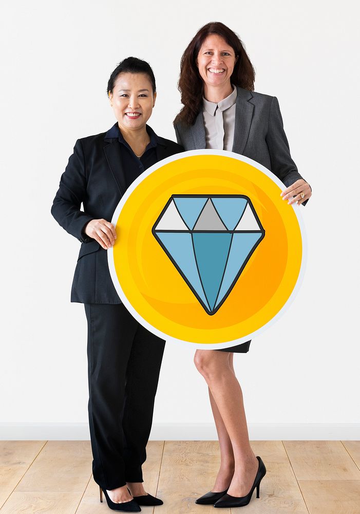 Businesswomen holding a diamond icon