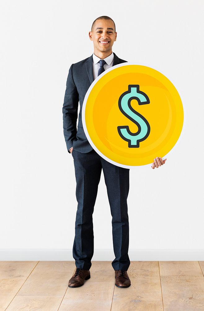 Businessman standing with dollar currency icon